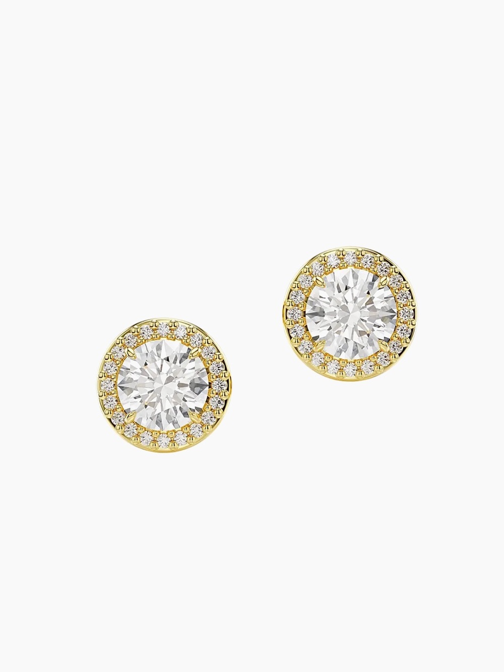 Classic Gold Halo Round Swarovski Crystal Stud Earrings